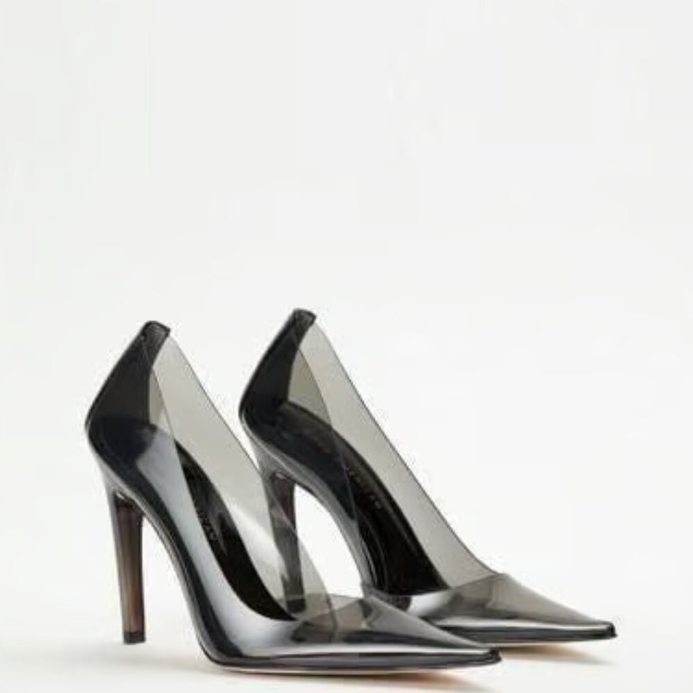 Good American Cinderella Pointed Toe Pumps | Smoke | Size 7 | NIB